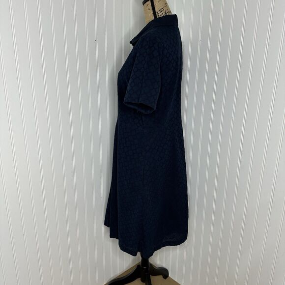 Lands End Eyelet Popover Dress Sz 14 Navy Blue Midi Vacation Career Pockets - Picture 4 of 15